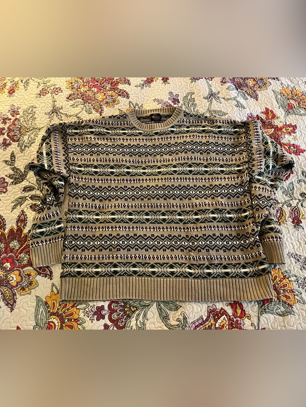 Vintage Men’s Dockers Knit Sweater Geometric Lines Tan Large 100% Cotton